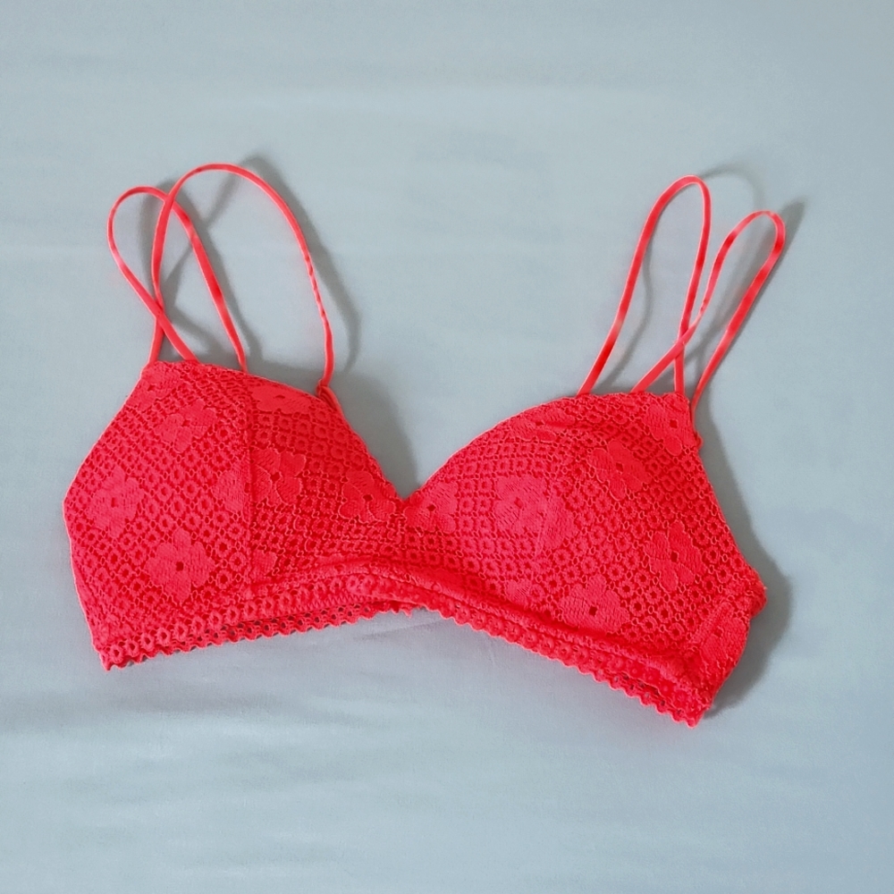 Neon Red Flamingo Red Aerie Bra, Wireless 32B, 30A, 32A